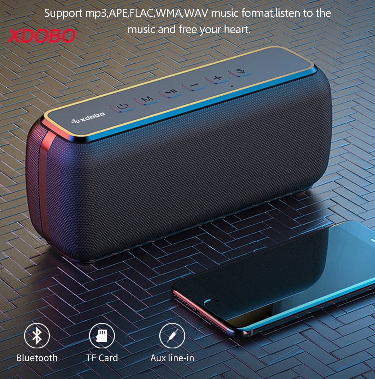 XDOBO Hot Sale X8 60W Portable Outdoor Speakers Bluetooth Wireless Bass Subwoofer Waterproof 6600mAh TWS Function Support TF/AUX - Image 6