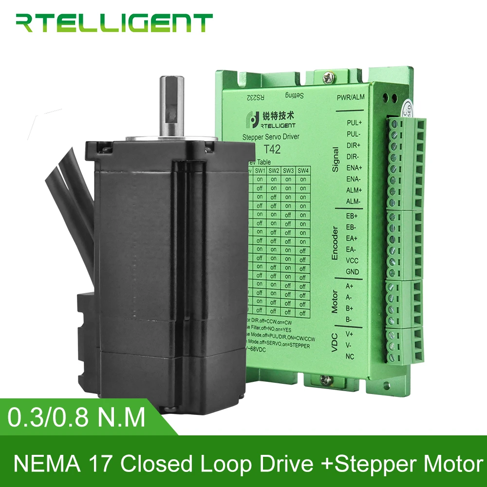 VENDA Nema 17 0,3/0,8N.m kits de motor de passo de circuito fechado 42,5Oz-in Nema17 Motor de passo e drivers/kits de servo motor Rtelligent