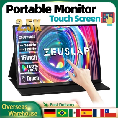 ZEUSLAP 16" 2.5K 144hz Touch Screen Portable Monitor 2560*1600 RGB 500Cd/m² Travel Display For Laptop Computer Connection Screen