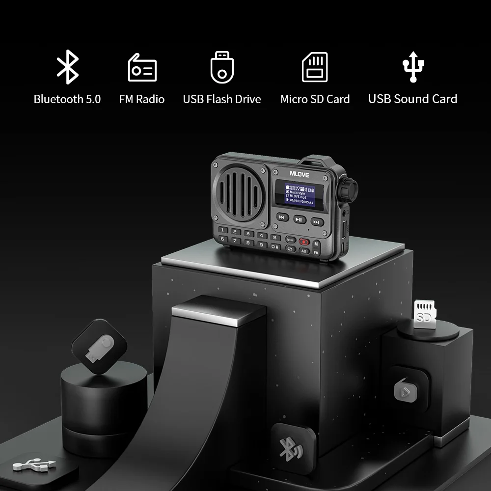 MLOVE BV800 Super-Portable Bluetooth Speaker with FM Radio,LCD Screen Display, Antenna, AUX Input, USB Disk, TF Card, MP3 Player - Image 3