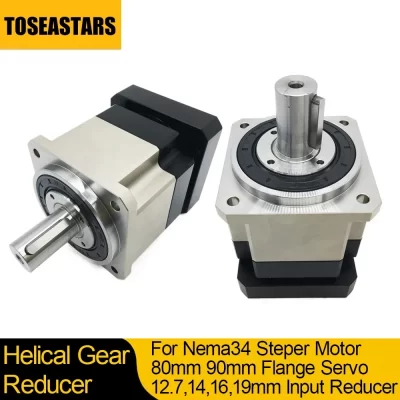 Caixa de engrenagens do motor de passo Nema34 3:1,5:1,10:1,50:1 ~ 100:1 Engrenagem helicoidal 80 90mm Flange Servo Redutor planetário Entrada 12.7,14,16,19mm