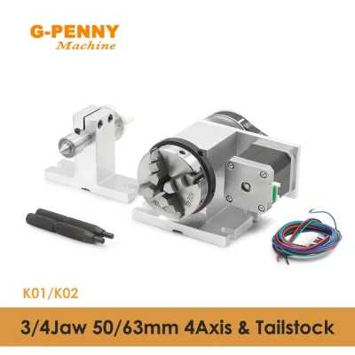 G-Penny-Cabeça Divisória CNC para Mini Roteador, Kit de 4 ° Eixo com Eixo Giratório Tailstock com Motor de Passo Nema17, 50mm, 65mm, 4:1