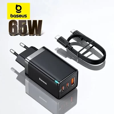 Baseus 65w gan carregador de carga rápida tipo c carregador de telefone carregador usb portátil carregador rápido para portátil iphone 17 16 15 14 13