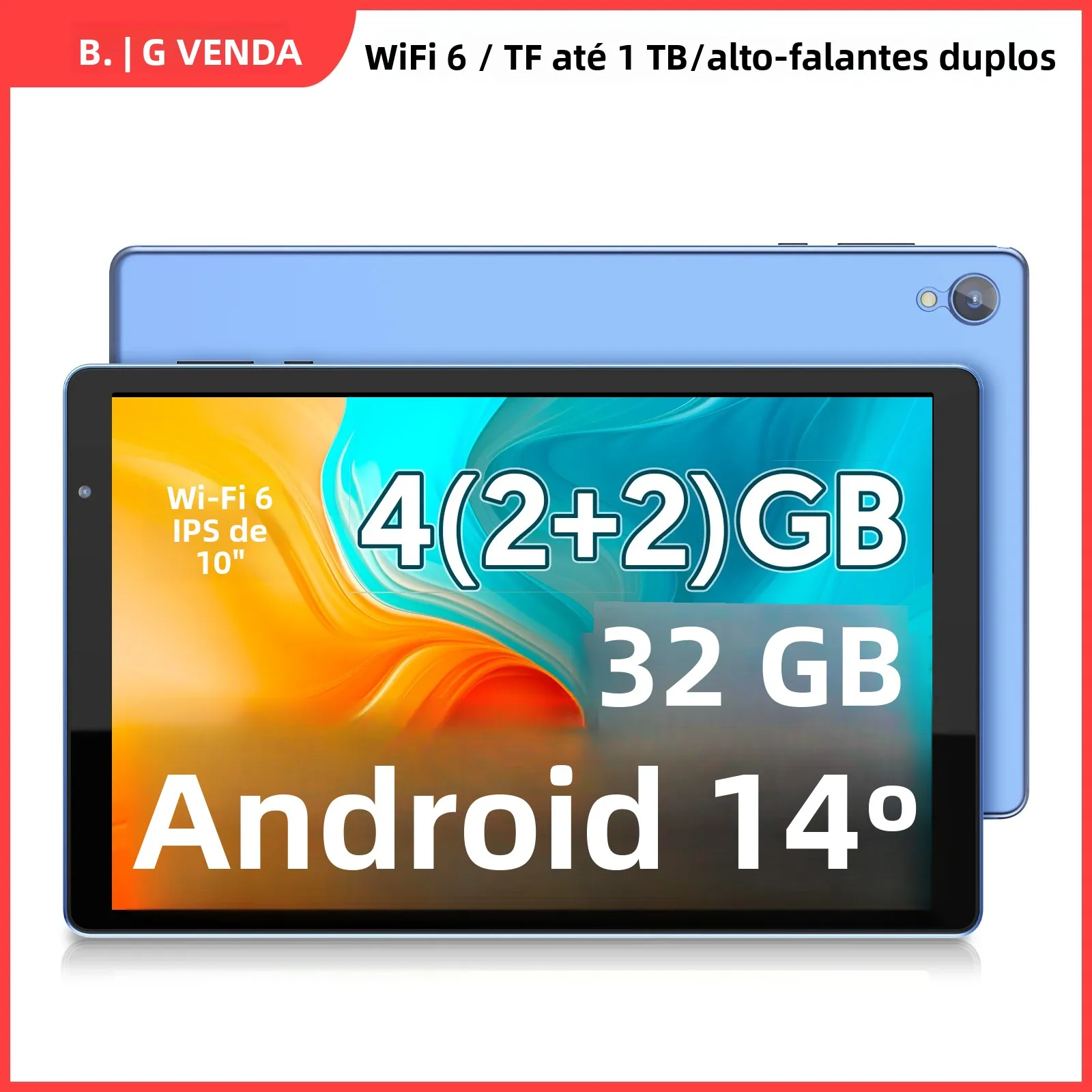 Mais recente tablet de 10,1 polegadas, quad-core, Android 14, armazenamento de 32 GB, expansão de cartão SD de 512 GB, WiFi, sem fio, câmeras duplas, GMS