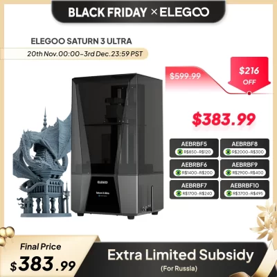 ELEGOO SATURN 3 Ultra 12K Mono MSLA 3D Printer Speed Up to 150mm/h 10'' 12K LCD Resin 3D Printer Printing Size 219*123*260mm