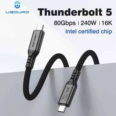 UGOURD 80Gbps Thunderbolt 5 Cable Certified Chip USB-C Thunderbolt5 2m 0.3m 120Gbps 240W 16K for MacBook M.2 Hard Drive USB4-V2