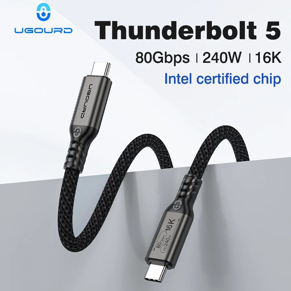UGOURD 80Gbps Thunderbolt 5 Cable Certified Chip USB-C Thunderbolt5 2m 0.3m 120Gbps 240W 16K for MacBook M.2 Hard Drive USB4-V2