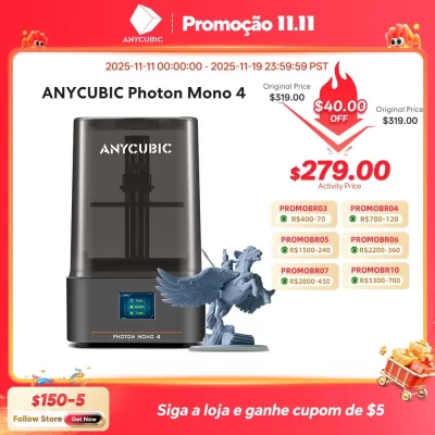 Pré-venda ANYCUBIC Photon Mono 4 AE LCD Resina UV Impressora 3D 7 polegadas 10K tela de alta definição Tamanho de impressão 3D de alta velocidade 153 × 87 × 165mm
