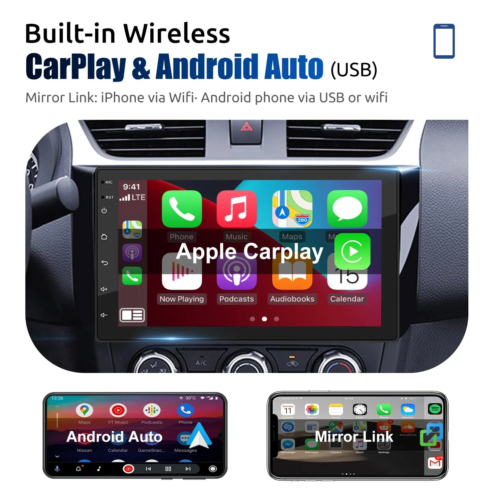 Essgoo rádio do carro android 14 carplay vídeo multimídia automático 7/9/10 ''estéreo universal para volkswagen nissan hyundai kia toyota - Image 2