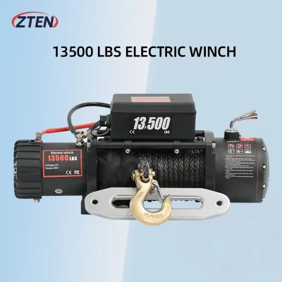 Guincho elétrico para veículo elétrico, 12v, 13500lbs, atv, corda sintética com 2 controles remotos para trailer de carro 4x4, caminhão atv