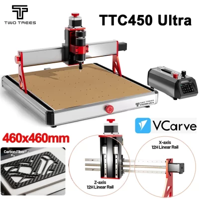 Twotrees ttc450 ultra 3/4 eixo cnc fresadora roteador cnc 12h metal slides 460x460mm máquina de gravação a laser