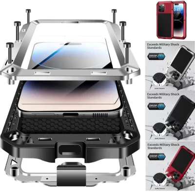 Heavy Duty Aluminum Metal Cover For iPhone 16 15 14 13 12 11 ProMax Shockproof Gorilla Glass Metal Case For iPhone XS Max XR 7 8