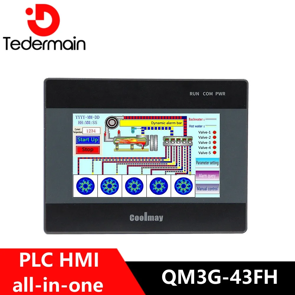 Coolmay-Controlador Lógico Programável, Controlador Lógico Programável, Ecrã Táctil, Industrial, HMI, PLC, QM3G-43FH, 4.3"