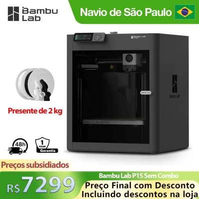 Bambu Lab P1S Impressora 3D Conjunto de 2 Filamentos Suporte Impressora 16 Cores Plataforma Automática Nivelamento Compensação de Vibração Ativa