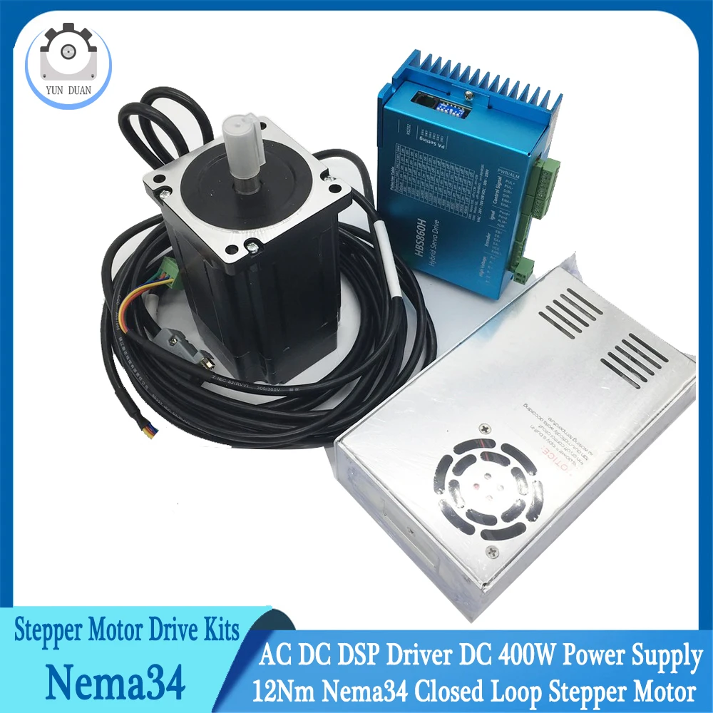 12nm nema34 motor de passo de circuito fechado 86mm dsp ac dc driver de motor 60v dc 400w fonte de alimentação hybird codificador fácil passo servo kits
