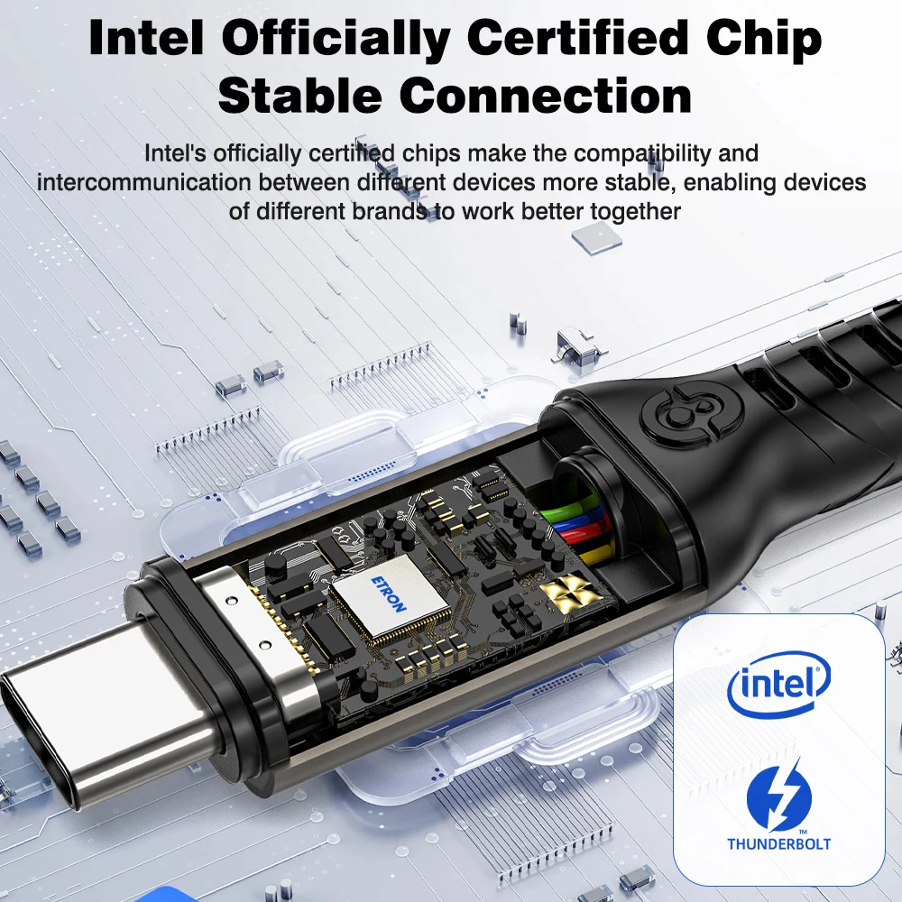 UGOURD 80Gbps Thunderbolt 5 Cable Certified Chip USB-C Thunderbolt5 2m 0.3m 120Gbps 240W 16K for MacBook M.2 Hard Drive USB4-V2 - Image 5