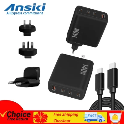 ANISIKI 140W GaN Charger PD3.1 4-Port Type C Quick Charge For Macbook Pro Laptop USB Fast Charger For iPhone 16 Xiaomi Tablet