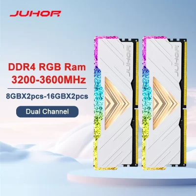 JUHOR Memoria Ram RGB DDR4 8GBX2 16GBX2 3200MHz 3600MHz Kit Dual channel Stunning Desktop Memoria Ram
