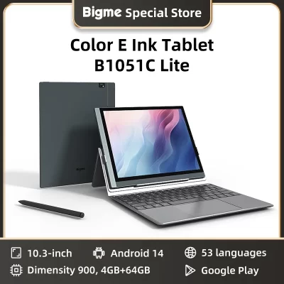 Leitor de ebook BIGME B1051C Lite, livro eletrônico com tela colorida de 10.3 '', 4 + 64 GB Android 14 ereader Tablet com suporte para Google Play