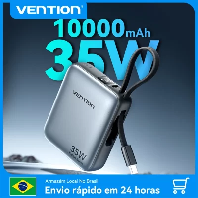 Vention BR 10000mAh Power Bank PD 35w Fast Charger with USB C Cable External Spare Battery Mini Portable Powerbank for iPhone 17