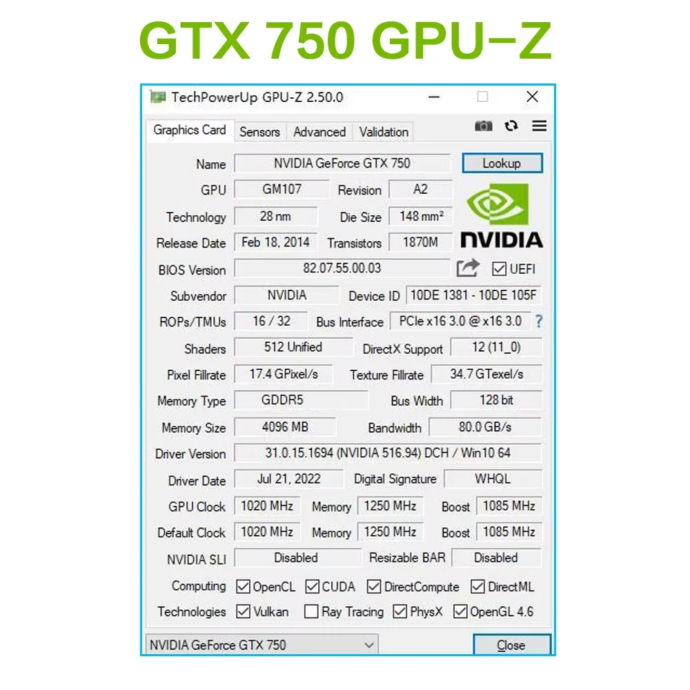 MLLSE NVIDIA GTX 750 Ti 4GB Graphics Card GDDR5 GPU GTX 750Ti Video VGA DVI for Computer Game Video Card - Image 6