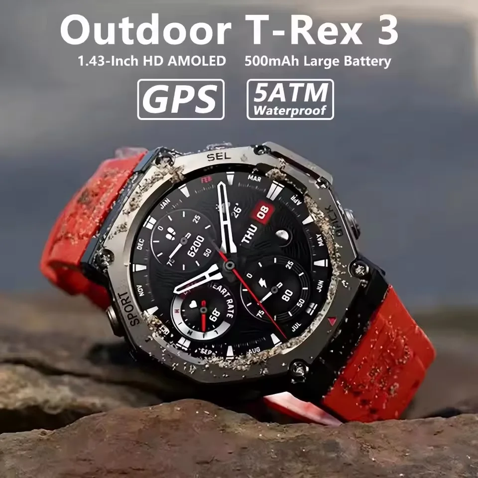 T-rex 3 ultra gps relógio inteligente bulit-in banda dupla gnss bússola altímetro barométrico 5atm ip69k à prova dip69 água chamada amoled smartwatch