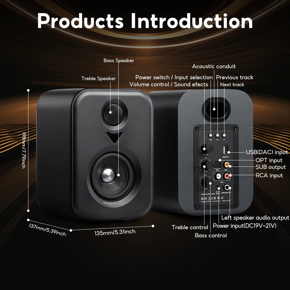 AIYIMA Upgrade S400 Audio Bookshelf Active Speakers Studio Monitor 3 Inch Bluetooth USB DAC HiFi Home Subwoofer System TV PC - Image 5