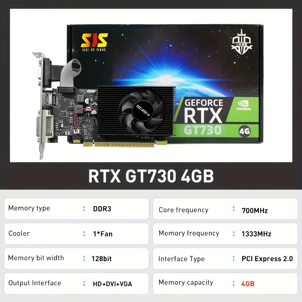 HTPC & Office Use SEJISHI NVIDIA GeForce GT730 4GB DDR3 Low Profile Graphics Card Silent Fanless Cooling - Image 6