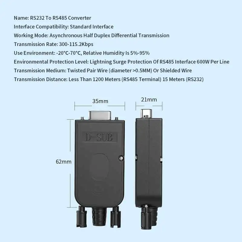 Nenhum fonte de alimentação rs485 para rs232 módulo de protocolo de porta serial conector bidirecional 232 a 485 db9 9in sem módulo de comunicação de soldagem - Image 6