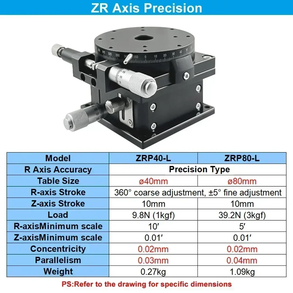 Eixo r xr zr xyzr eixo mesa rotativa manual ajuste fino micrômetro plataforma de elevação vertical plataforma de deslocamento de corte óptico - Image 6