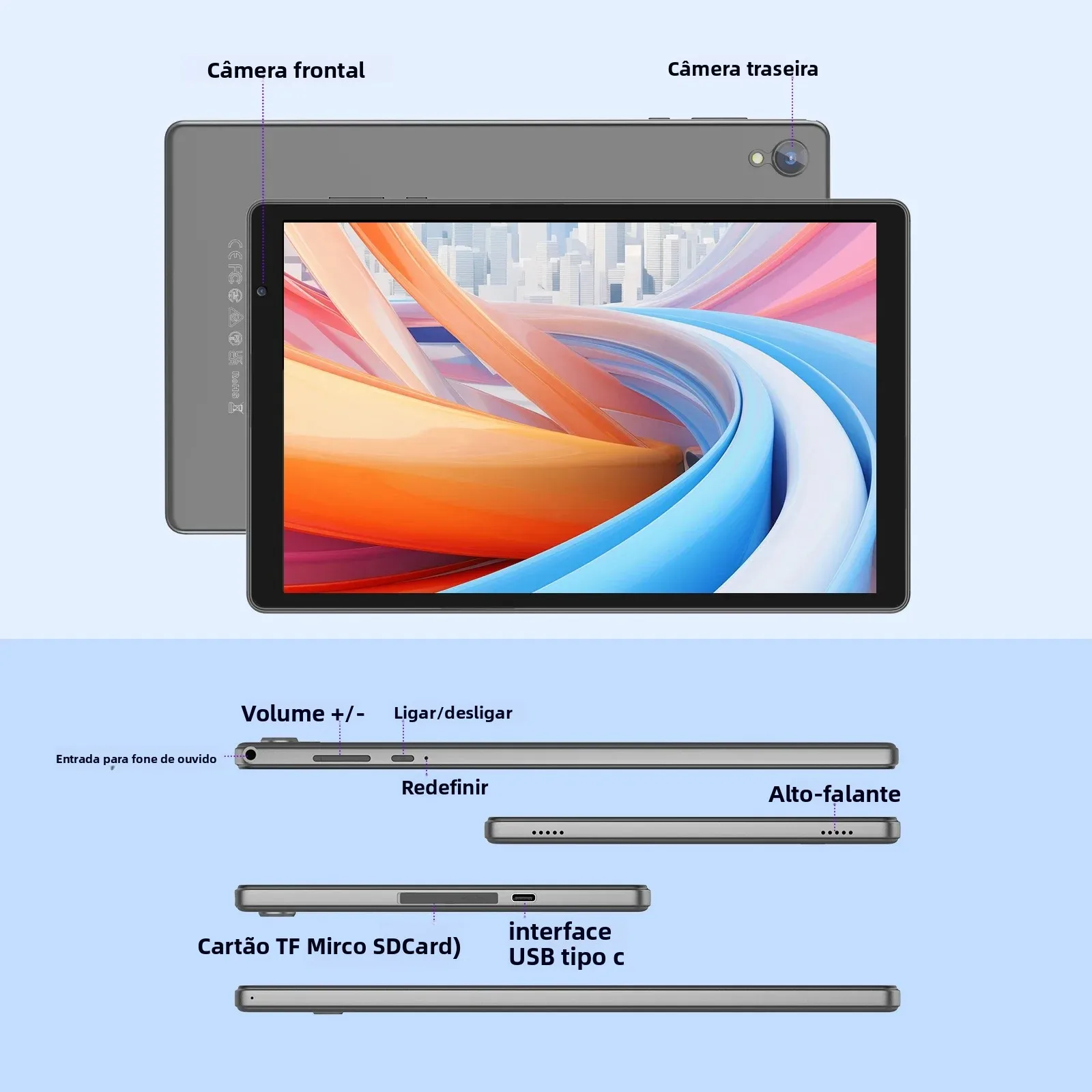 Mais recente tablet de 10,1 polegadas, quad-core, Android 14, armazenamento de 32 GB, expansão de cartão SD de 512 GB, WiFi, sem fio, câmeras duplas, GMS - Image 6