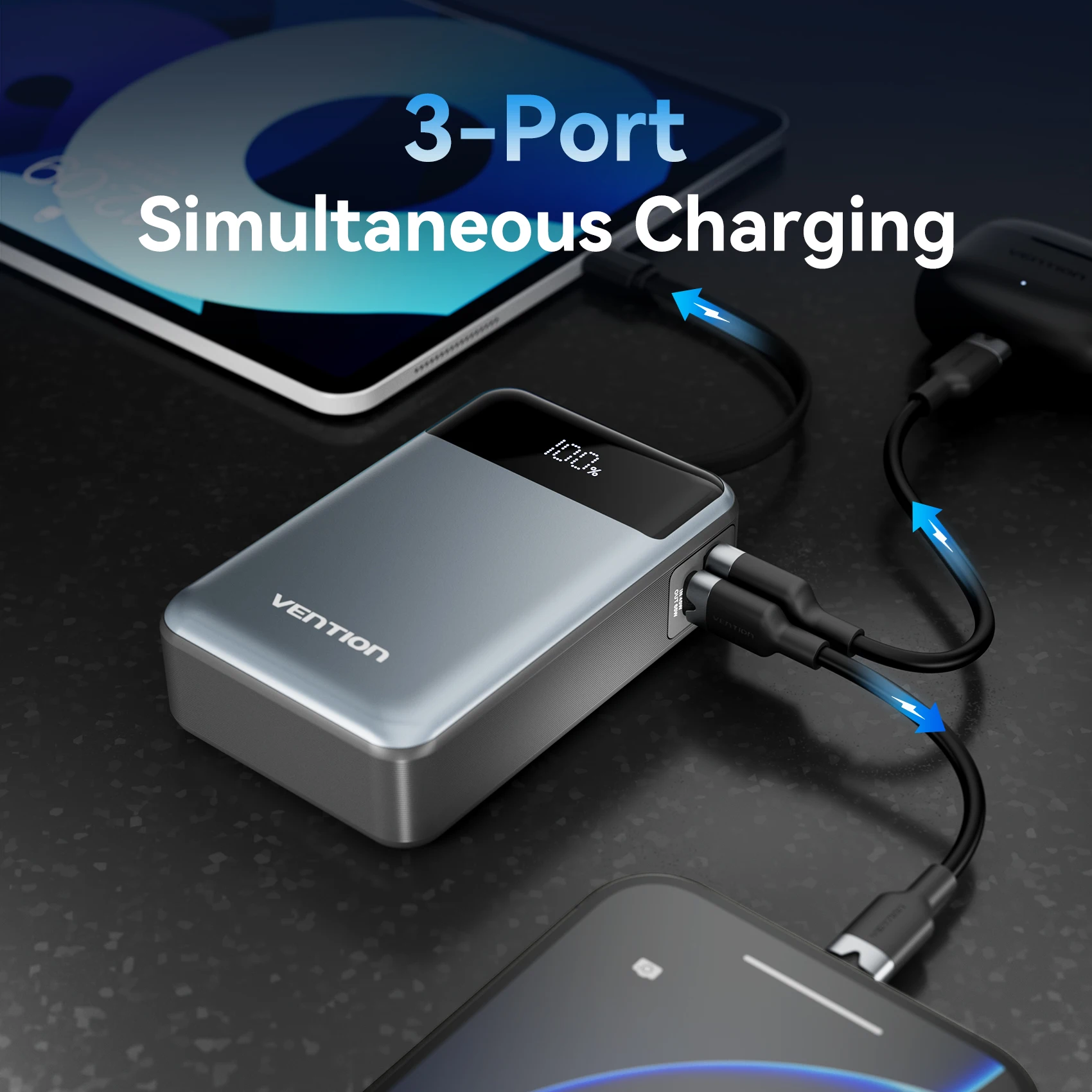 Vention BR 20000mAh PD 65W Power Bank for Laptops Xiaomi Portable Fast Charging with Built-in USB Type-C Cable for iPhone 17 16 - Image 3