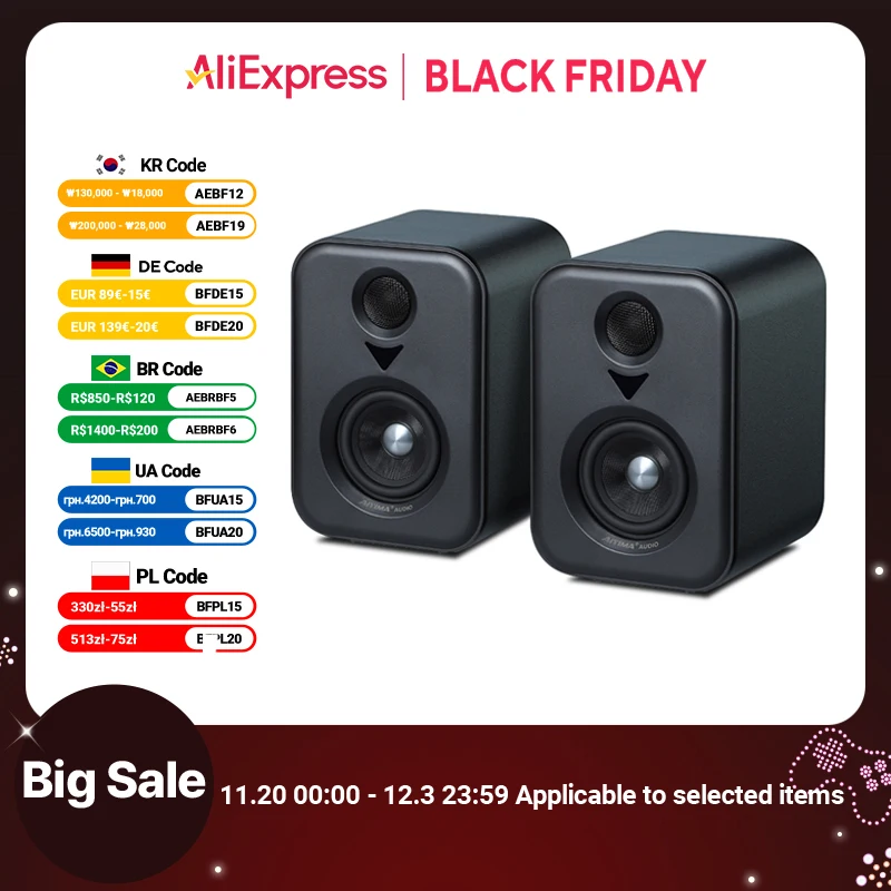 AIYIMA Upgrade S400 Audio Bookshelf Active Speakers Studio Monitor 3 Inch Bluetooth USB DAC HiFi Home Subwoofer System TV PC