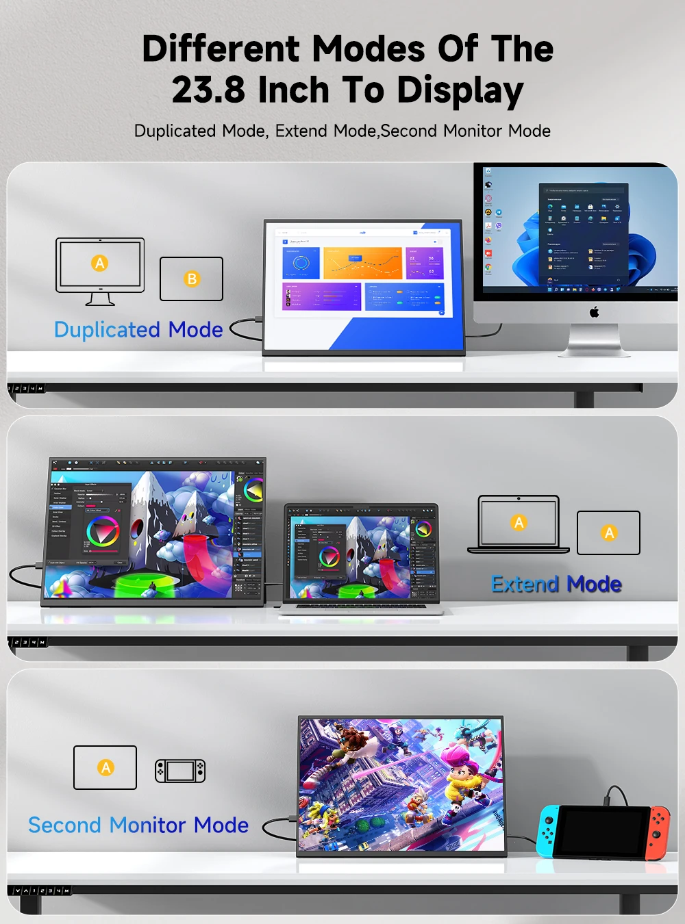 UPERFECT UGame 23.8inch 1080P 120Hz Monitor Gaming For XBox Series X / S PS5 Switch VESA Large Laptop Screen USB C/HDMI Display - Image 5