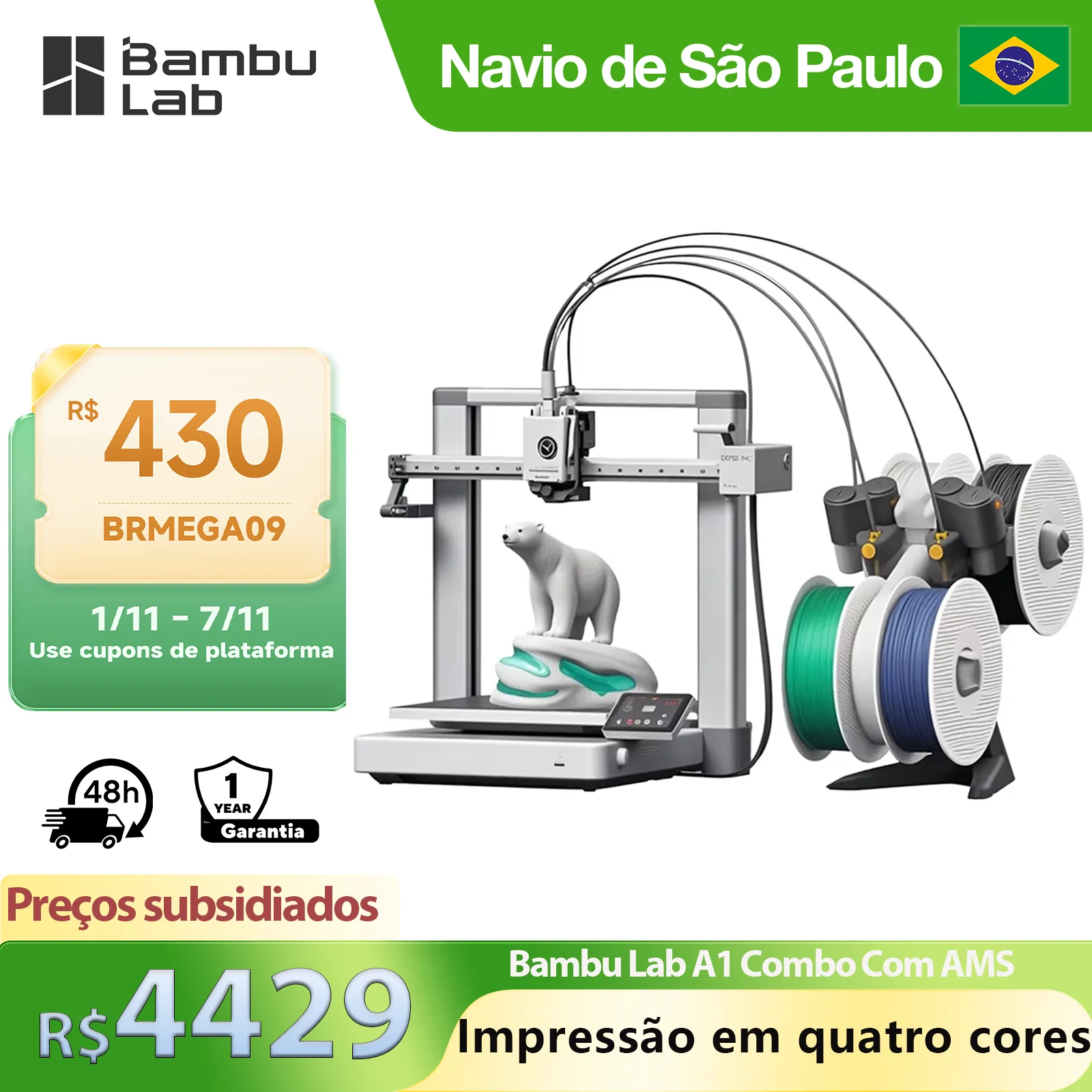 Bambu Lab A1 Combo Ams Lite 3D Printer Auto Leveling Robust Direct Extruder Tri-High Speed to 500mm/s APP Remote Monitoring