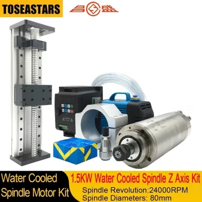 1.5kw refrigerado a água eixo z slide stage kit cnc roteador eixo motor kit 220v 380v 110v para roteador cnc gravar madeira esculpida