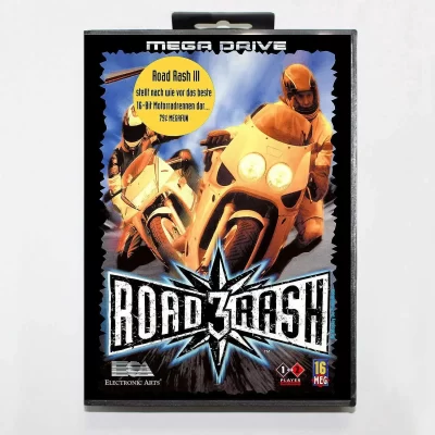 Cartão de jogo Road Rash 3 MD com caixa EUR para sistema Sega Megadrive Genesis de 16 bits
