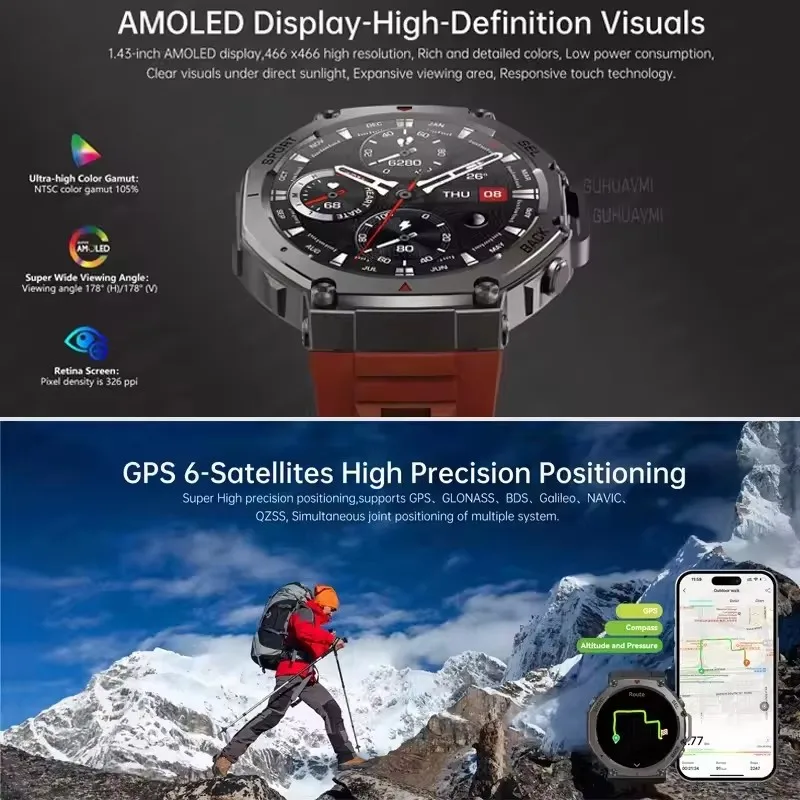 T-rex 3 ultra gps relógio inteligente 5 atm à prova dwaterproof água embutido banda dupla gnss bússola militar esporte smartwatch masculino 2025 novo para xiaomi - Image 3