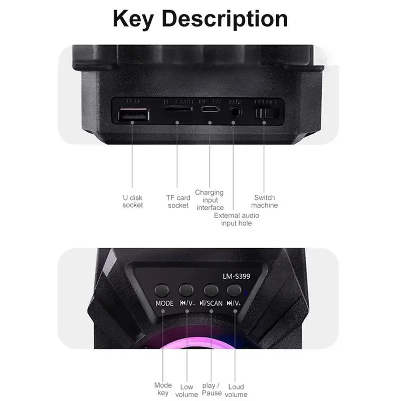 500mAh Bluetooth speaker Sound box high power bluetooth speakers TF Udisk karaoke handheld sound subwoofers for dancing - Image 5