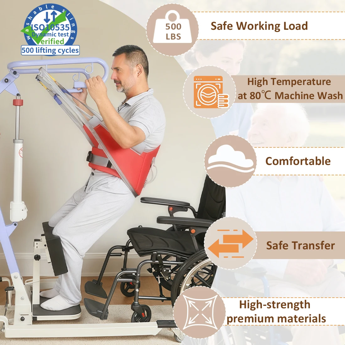 Ehucon Sit to Stand Lift Sling, suporte traseiro acolchoado e estilingue de transferência confortável, auxílio de mobilidade paciente resistente para idosos 500 libras