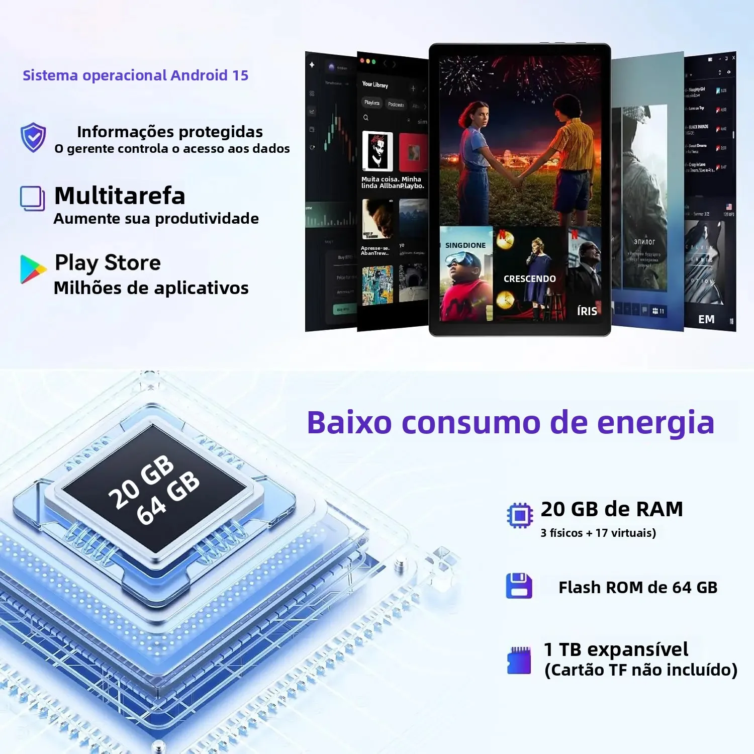 Android15 tablet 10.4 Polegada os gsm certificados comprimidos 1.8 ghz 5 núcleos 20gb ram 64gb rom 1tb expandir wifi 6 bluetooth 5.4 câmera dupla - Image 3