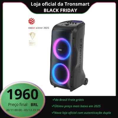 Tronsmart Halo 300 Speaker Partybox 240W with Guitar/Mic/XLR Input, TWS, 20H Playtime, wheels & Hidden Lever, for Party