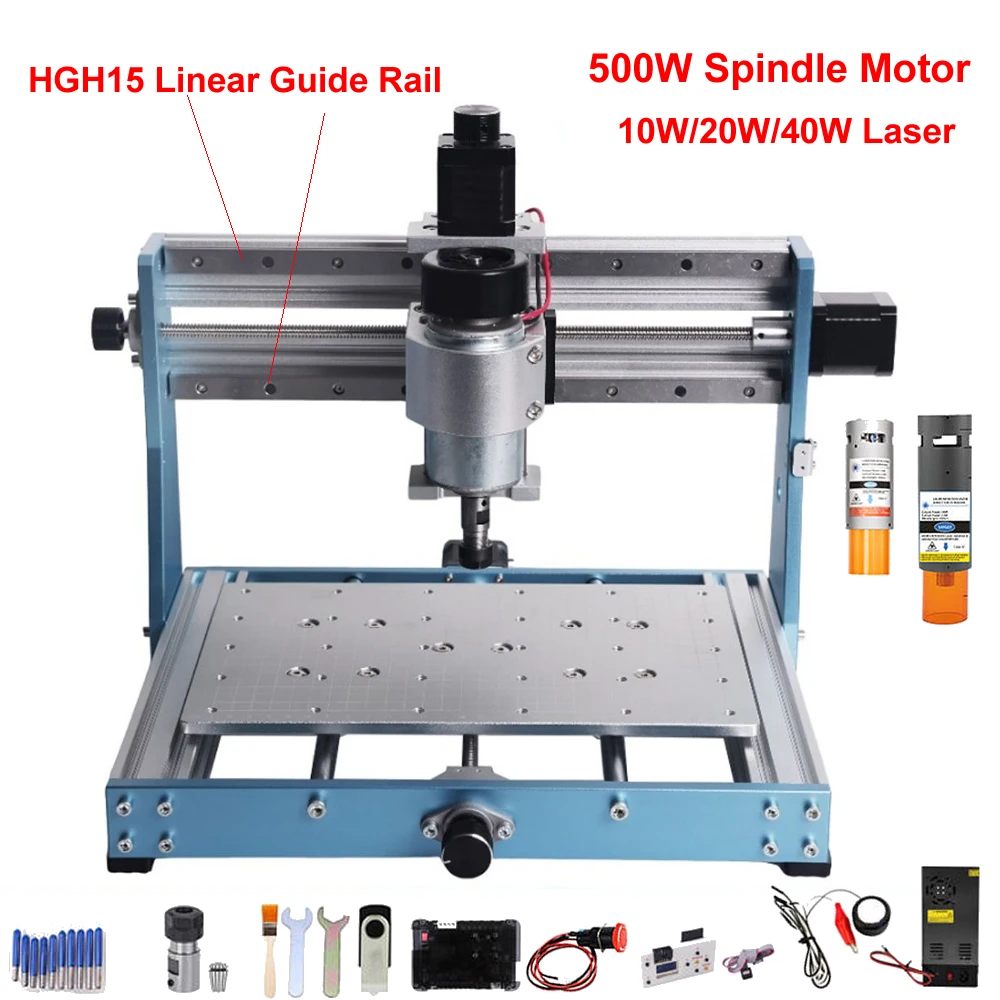 Mini máquina de gravação cnc 3020 pro max, trilho de guia linear, eixo 500w, 5.5w, 10w, fresadora pcb a laser - Image 2