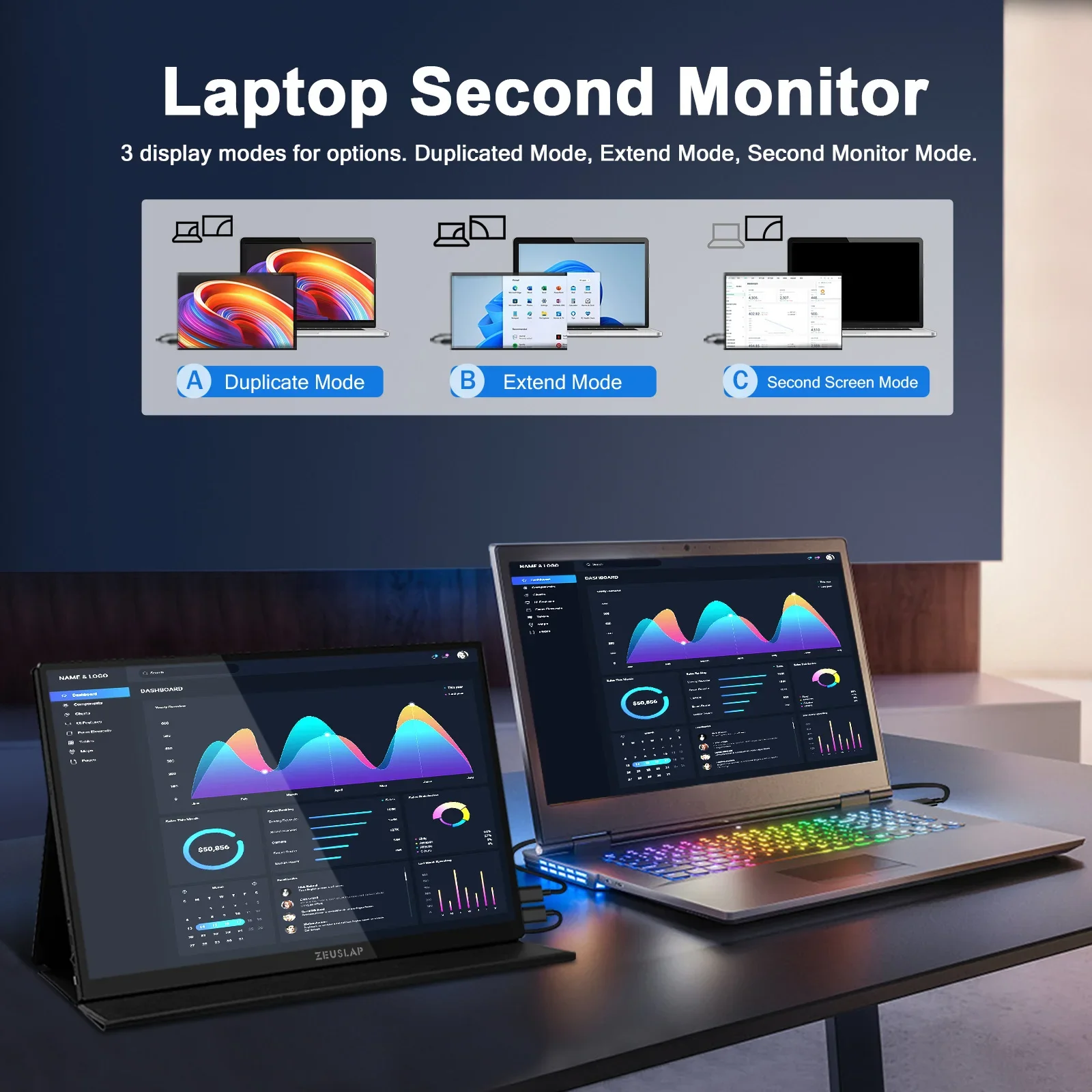 ZEUSLAP Portable Monitor Touch Screen 16" 2.5K 144hz Travel Display 2560*1600 100%sRGB 500Cd/m² For Laptop Computer Game Gift - Image 6