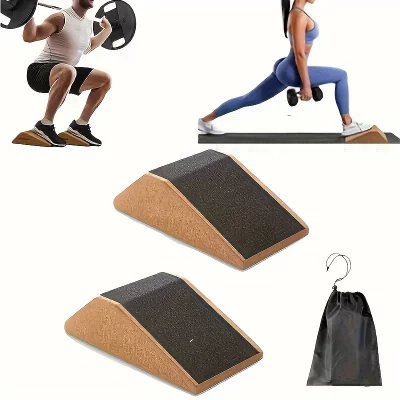 Conjunto de cunha fitness de madeira de cor sólida com superfície antiderrapante para agachamentos e alongamento - inclui bolsa de transporte portátil (par)
