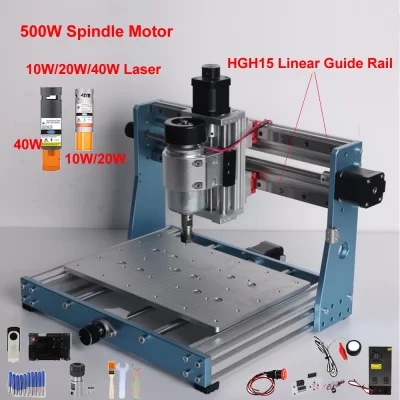 Mini máquina de gravação cnc 3020 pro max, trilho de guia linear, eixo 500w, 5.5w, 10w, fresadora pcb a laser