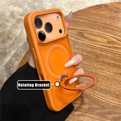 Luxury Matte Translucent Rotating Stand Magnetic Phone Case For iPhone 17 16 15 14 13 12 Pro Max Solid Color Frosted Back Copver