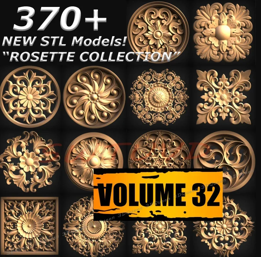 Coleção de modelos de arquivos 370 + Rosette STL para roteadores CNC, impressoras 3D para usinagem CNC