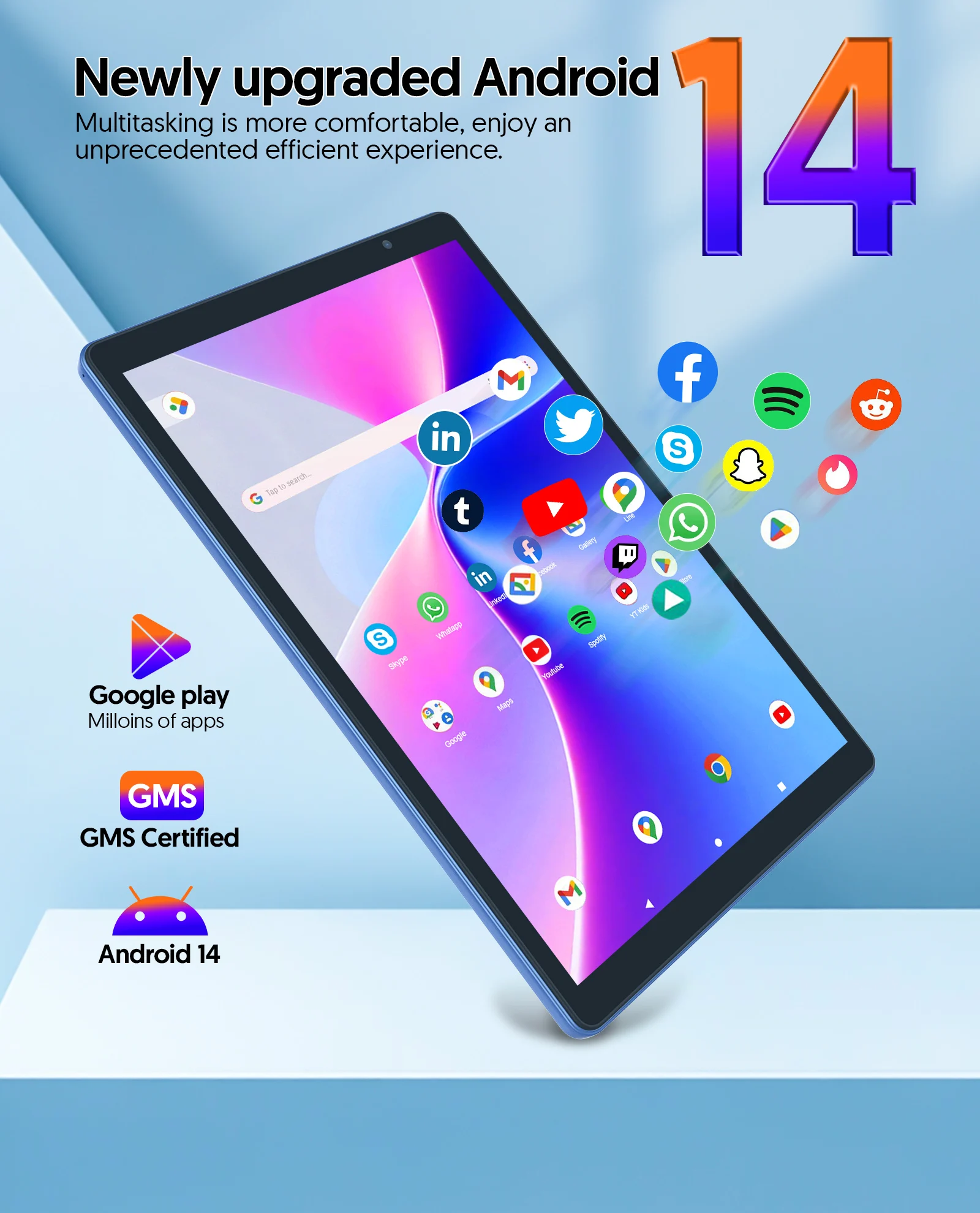 BAKEN Tablet Android 14 com tela HD de 10 polegadas, processador Quad-Core, 4 (2 + 2) GB ROM + 32 GB de RAM, Bluetooth, Google Play - Image 2