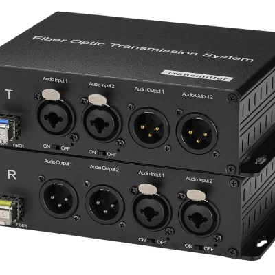 Transmissão de áudio XLR balanceado bidirecional de 2 canais para extensor de conversor de fibra óptica com potência fantasma de 48V